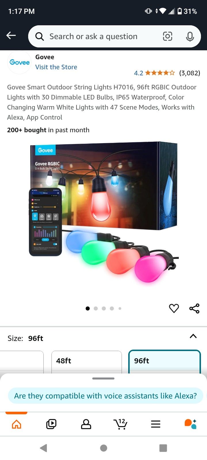 GOVEE OUTDOOR/INDOOR 96FT SMART STRING LIGHTS $50