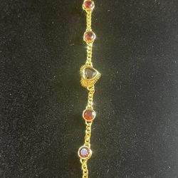 Natural Red Tourmaline with S925 Silver Bracelet. 8 inches.