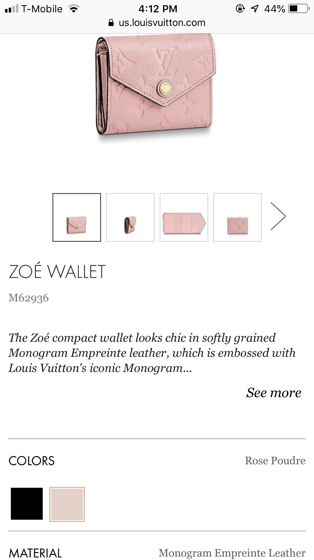 Buy Louis Vuitton Zoe Wallet Rose Poudre Monogram Empreinte M62936