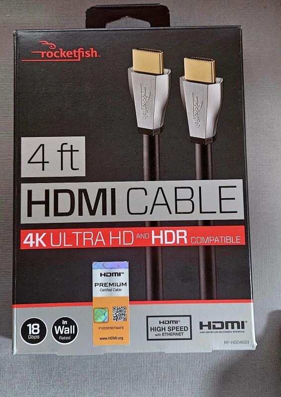 Brand New Rocketfish 4ft HDMI Cable 4K Ultra HD and HDR Compatible 4K/ 60 FPS- Dolby HD