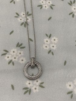 Tiffany & Co. Silver Necklace With Double Hoop And Diamond Pendant 