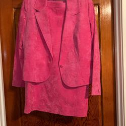 Pink Ultra Suede 2 Piece Skirt Suit