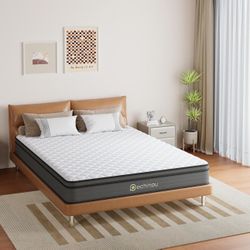 8 INCH Queen Size Mattress, Queen Mattress with Gel Memory Foam and Spring, Breathable Hybrid Mattress in a Box for a Cool & Peaceful Sleep, Strong Ed