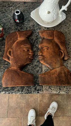 2 Vintage Wooden Carved African Man