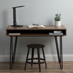 44" Home Retro Desk, Writing Desk with Storage, Hairpin Legs, in Black/Knotty Oak (1070-BLK-KOA)