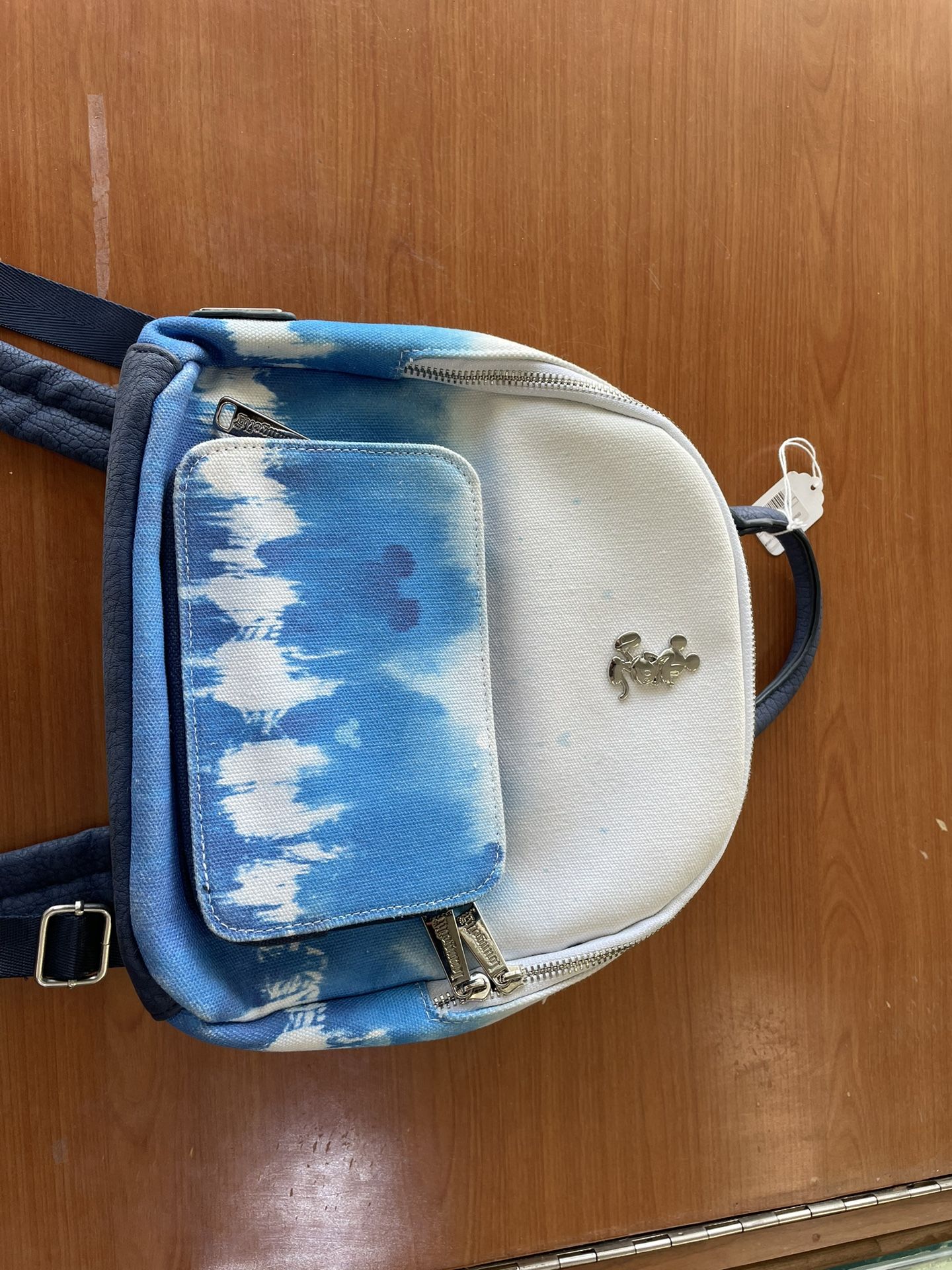 Disney Loungefly Fabric White And Blue Backpack With Leather Straps