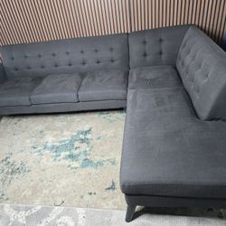 Mid-Century Modern Style Dark Gray 2 Piece Tuffted Sectional Sofa