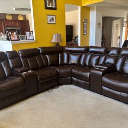 Brown Sectional Reclining Sofa, Good Condition