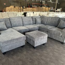 Large Charcoal Gray Sectional W/ Ottoman 