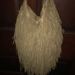 Leather fringe camel color purse