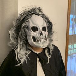 Scary Skull Latex Halloween Mask With Hair