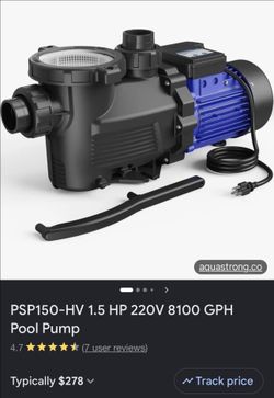 Aquastrong PSP150-HV 1.5 HP 220V 8100 GPH Pool Pump,- New Down from $300