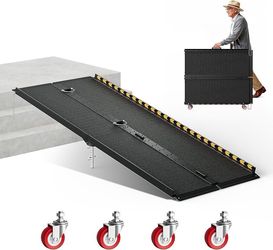 6 FT Portable Wheelchair Ramp-800LBS Heavy-Duty, High-Strength Aluminum Alloy with 4 Adjustable Legs, 4 Wheels, Triple Anti-Slip and Seamless Design,
