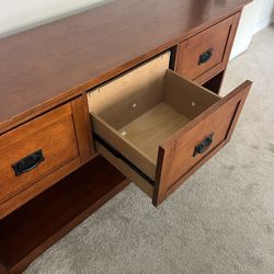 Wood Console Table 3 Drawers Open Shelf