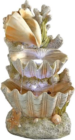 20" Seashell Water Fountain with Sparkling LED Lights, Full Color, Outdoor Garden Decor