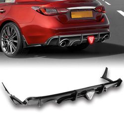 For 2018-2024 Infiniti Q50 Painted Black 3D LED Rear Diffuser +Corner Extension -(2-PU-813-RLS-APBK