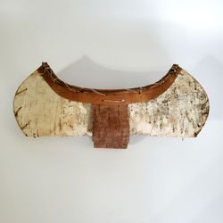 Vintage Native Obijwe Canoe Scupture, Hand Made From Natural Birch Tree Bark 11.5" inches length