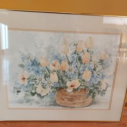 Framed Pastel Flowers Painting
