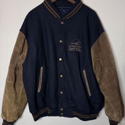 Luna Pier Blue & Brown Leather Sleeves Quilted Lining Varsity Jacket XXL