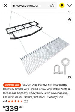 VEVOR Drag Harrow, 6 ft Tow-Behind Driveway Grader with Chain Harrow, Adjustable Width & 80lbs Load Capacity, Heavy Duty Lawn Leveling Rake, Fits ATVs