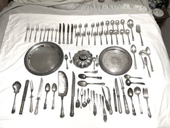 Antique over 100 years old big collection of heavy, silver plate, serving flatware. Make reasonable offer.