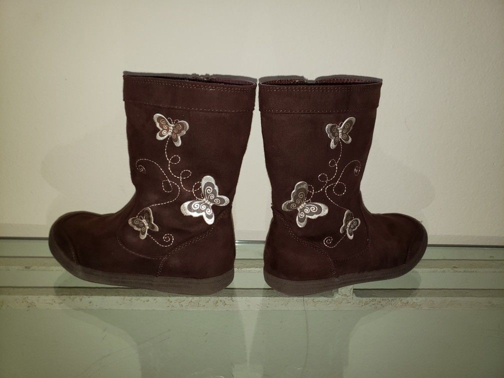 Girls Brown butterfly boots size 11