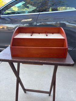 Brookstone Cherry Wood Valet Charging Station Storage w/Power Hutch