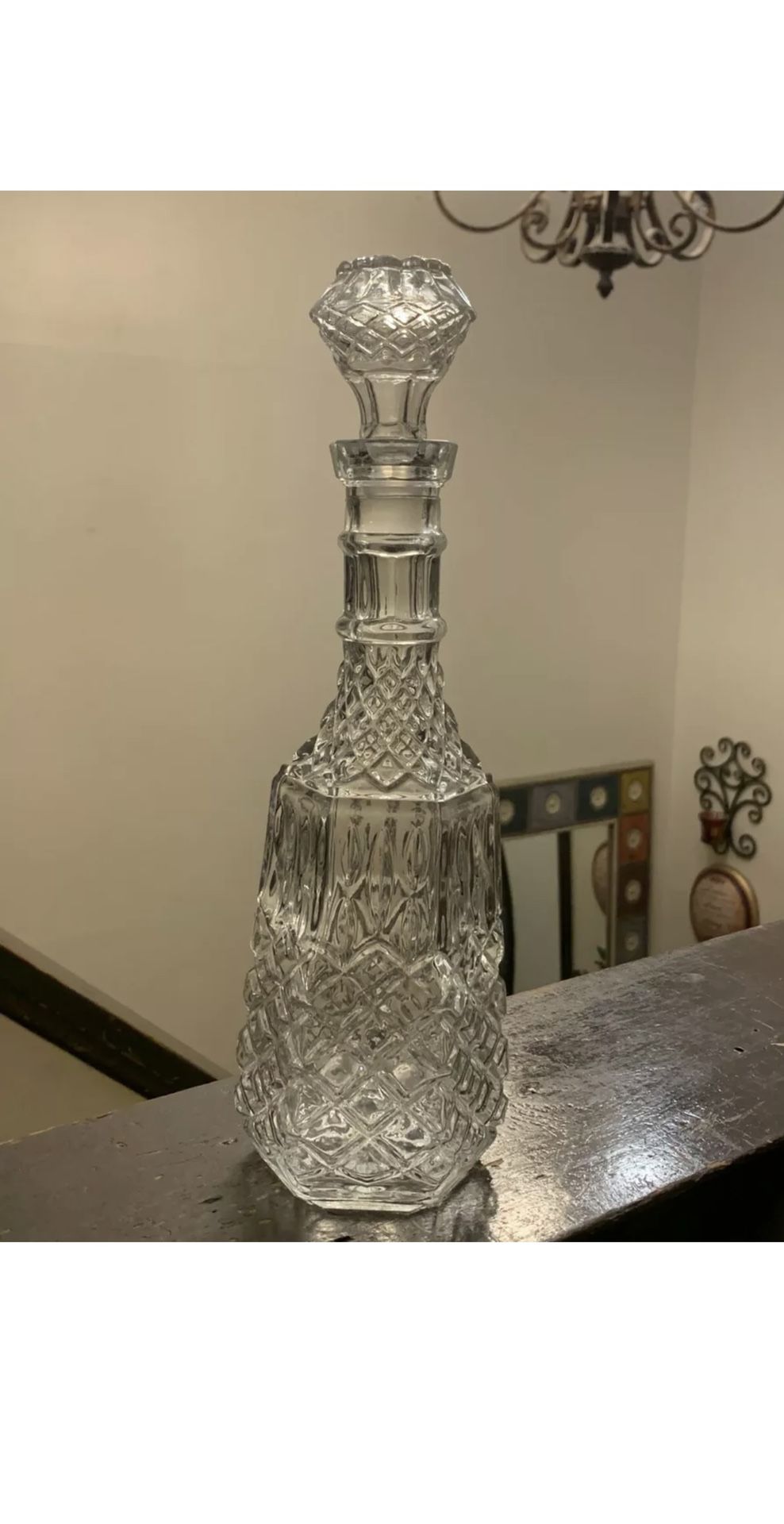 Clear Cut Glass Fine Crystal Whiskey Decanter Liquor Bottle With Stopper