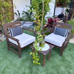 3-Piece Wood Patio Set + Pillows