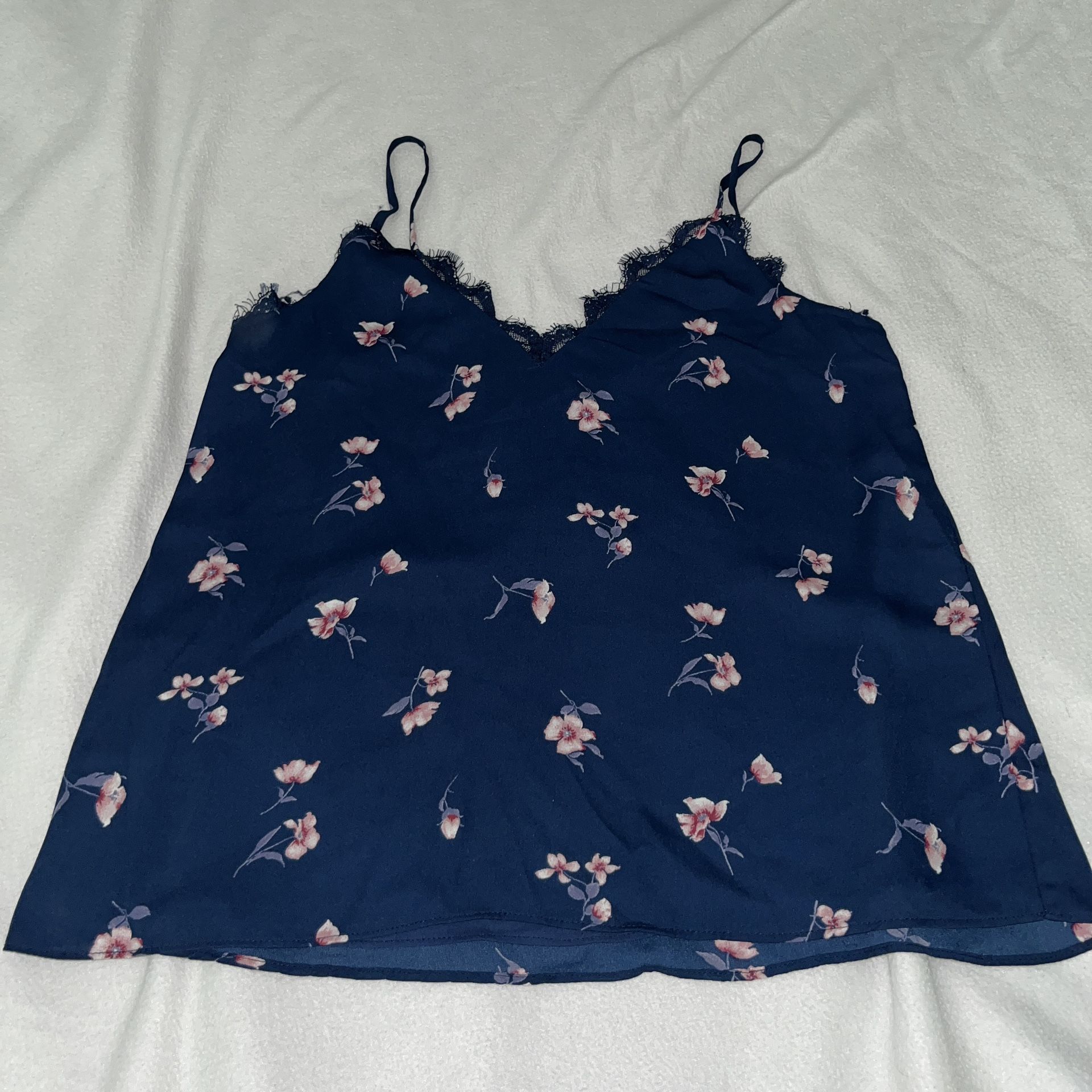 Socialite Tank Top Shirt Lined Blue Blouse Floral Juniors Women Adult Small A006