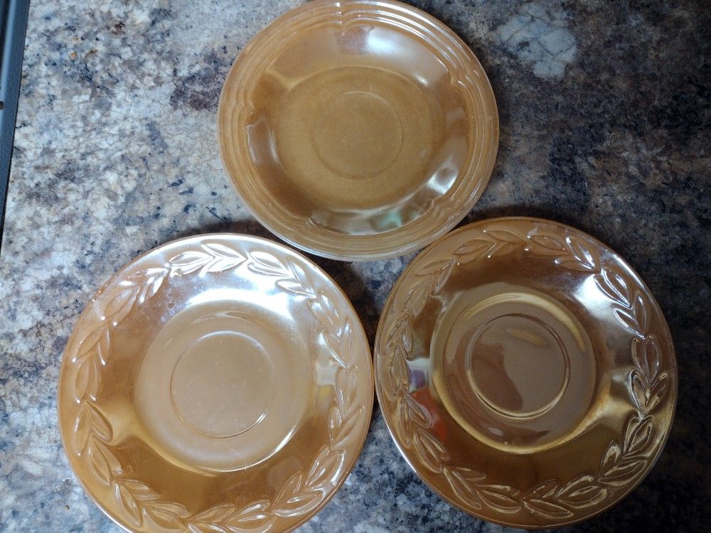 Vintage Fire King Peach / Orange Small 6 inch Plates Set of 3. Two Leaf Patter