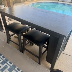  Table Set with 4 Stools – Grey Wood Finish