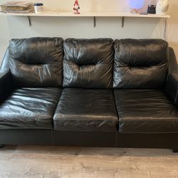 Black Real Leather Sleeper Sofa and Live Seat
