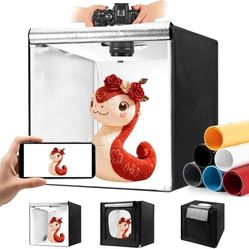 Hellovetee Photo Light Box, Portable 16 Inch Photo Studio LightBox, Shooting Tent Kit with 189 Light Beads