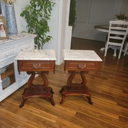 Victorian Style Lyre-Harp Mahogany Italian table with Marble top.