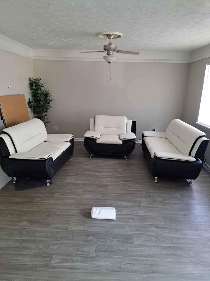 Brand New Black & White, Grey  Leather Sofa + Loveseat + Chair Set | Same Day Delivery Or Pick-up Available 