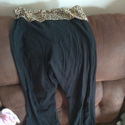 Black And Animal Print Fold Over Flared Leggings 