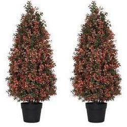 New 3ft Artificial Boxwood Topiary Trees Set of 2 - UV Resistant Fall Faux Plants for Outdoor/Indoor