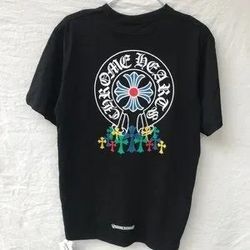 Black chrome heart cross print casual t-shirt
