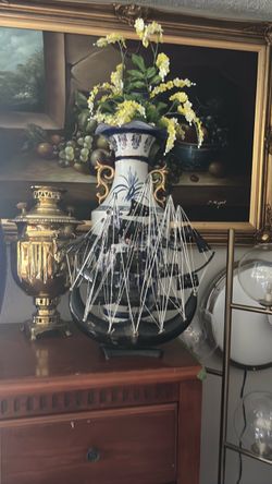 Blue and White Ceramic Decorative Ship $18 Model
