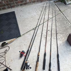 7  Fishing Rods And Couple Of Reels. Accessories 