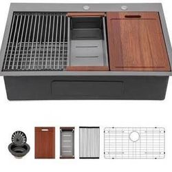 New 33 in Black Drop In Kitchen Sink Workstation 33x19 Drop In Kitchen Sink Black Stainless Steel