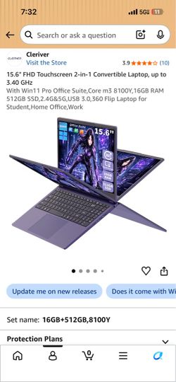Cleriver 15.6" 2-in-1 Convertible Laptop