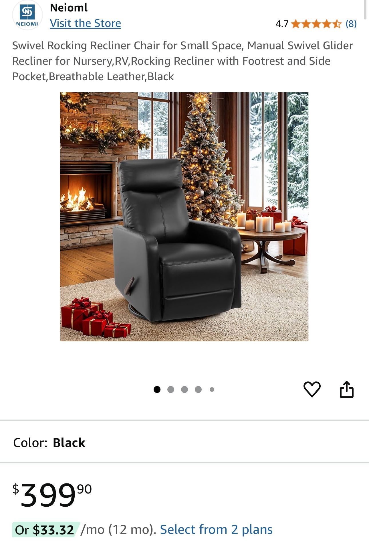New, Unopened Black Leather Smaller Profile Recliner
