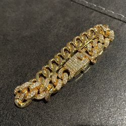 Gold cuban link iced out Bracelet 
