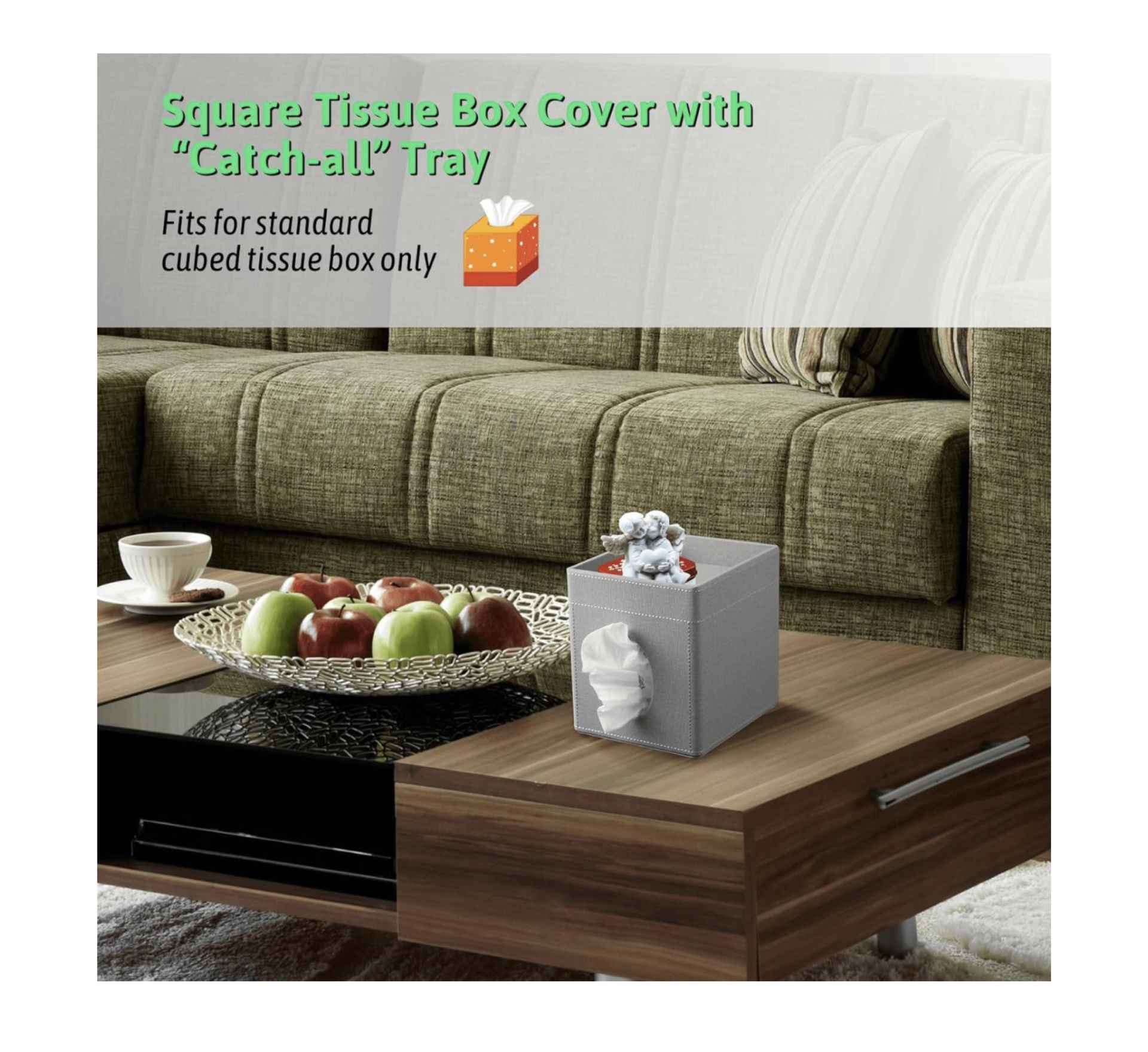 Leatherette Gray Tissue Box – On The Table