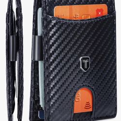 Men's Ultra Light Slim Wallet Black Minimalist Money Clip ID Window RFID Secure