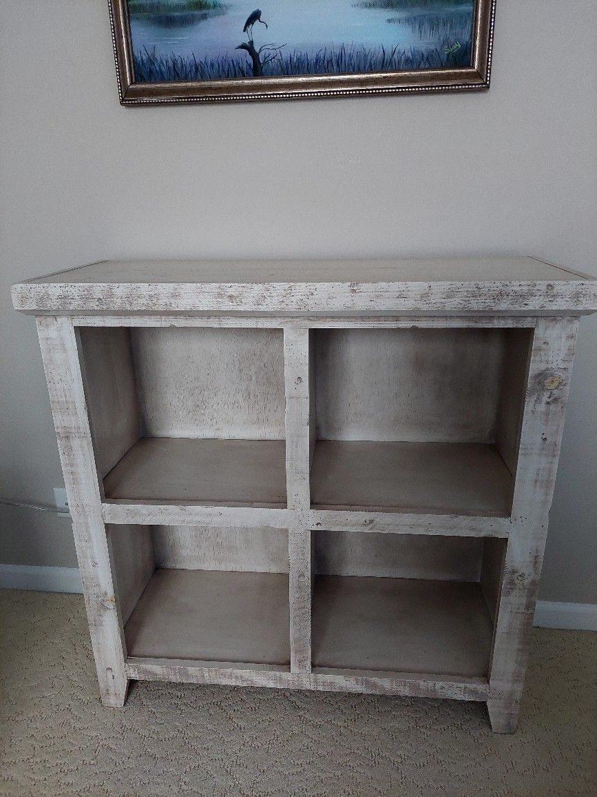 Whitewash 4 Shelf Wood Cabinet