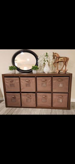8 Cube storage shelf with fabric bins  .. Entry Table  .. Dresser