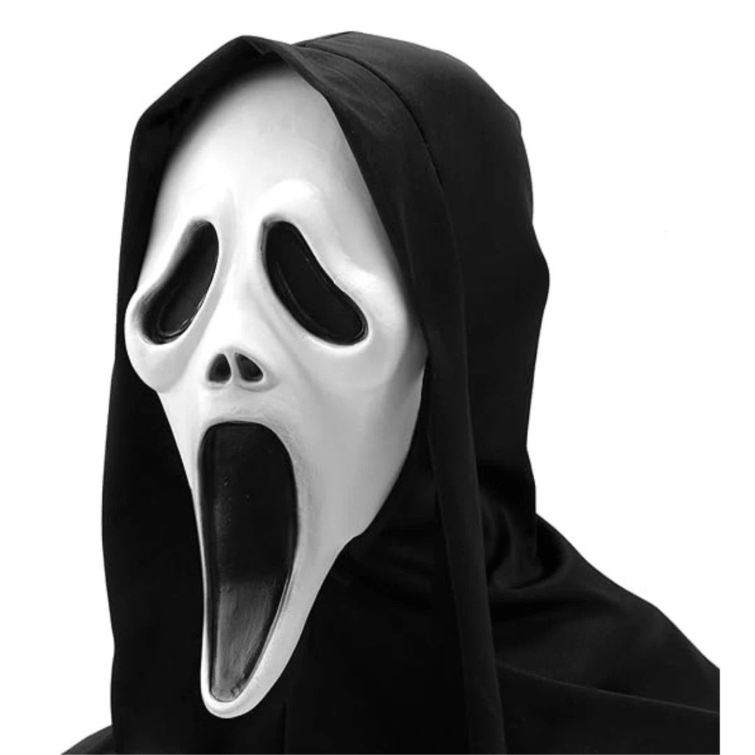💀 Scary Ghost Scream Mask – Halloween Costume Prop with Black Hood for Party, Cosplay & Prank 👻